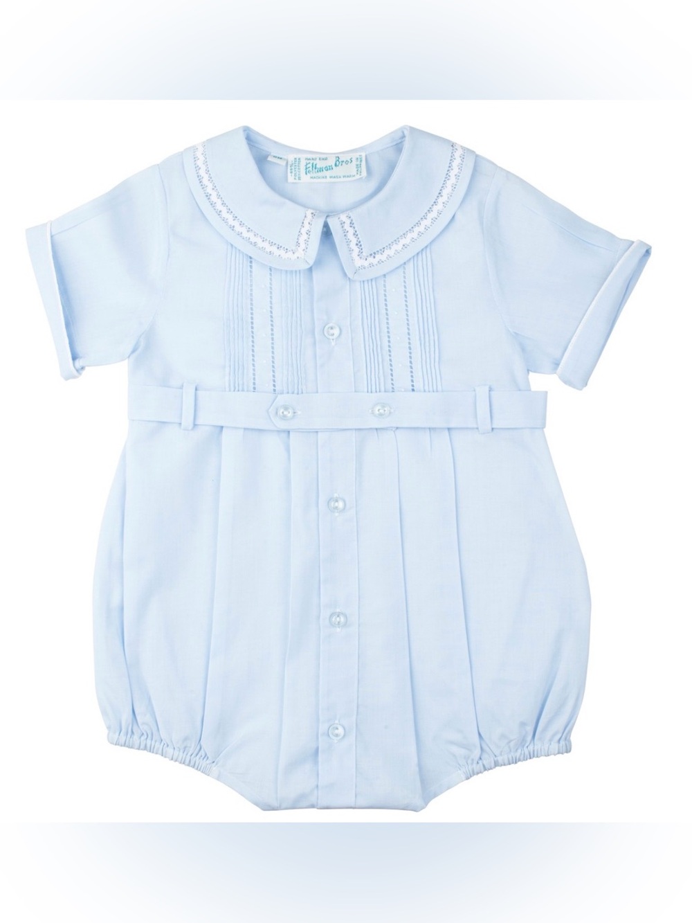 FELTMAN BROS Ric Rac Button Belt Creeper in Blue - 6M
